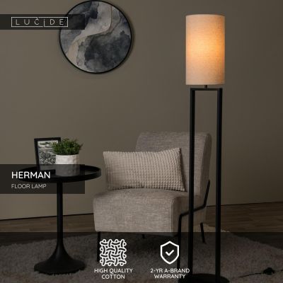 Lucide HERMAN - Stojacia lampa - Ø 26 cm - 1xE27 - Krémová